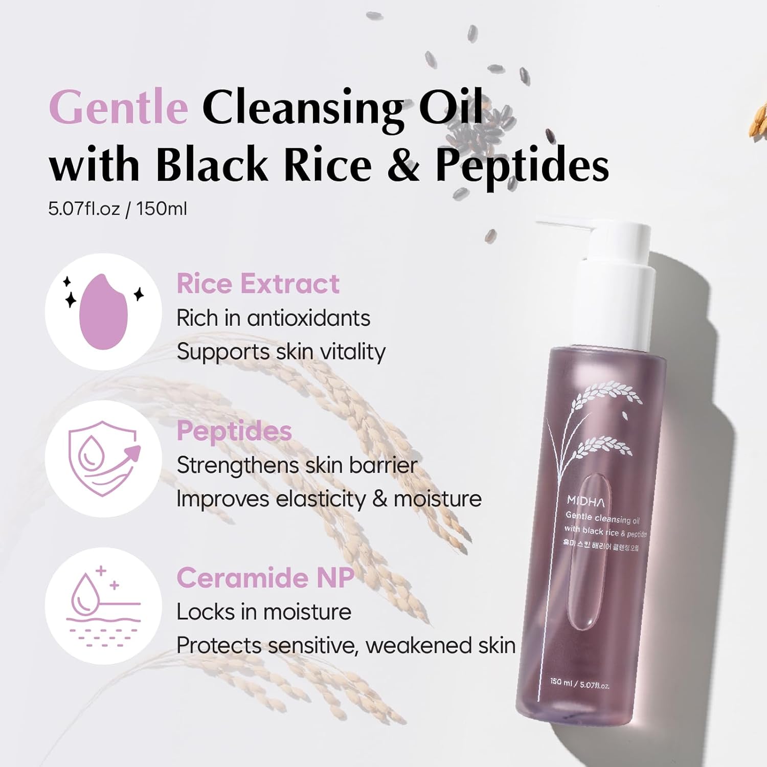 MIDHA Gentle Cleansing Oil with black rice & peptides